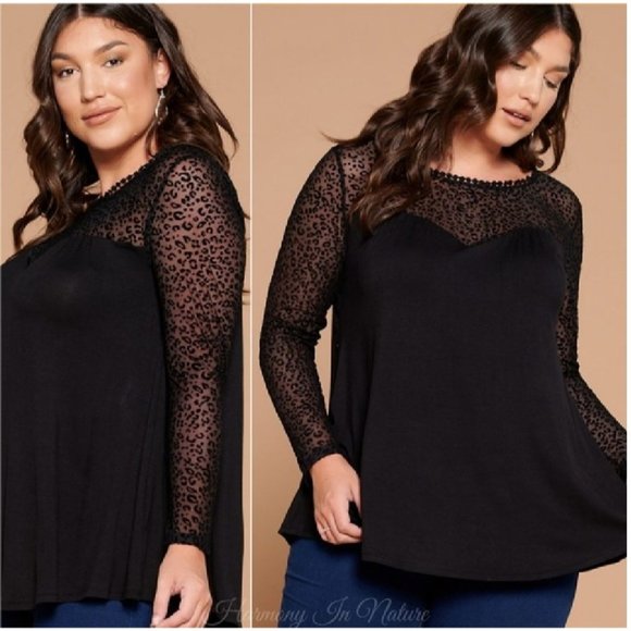 Animal Print Mesh Swing Tunic Womens Tunic Top 2X Black New in Package - Picture 4 of 9